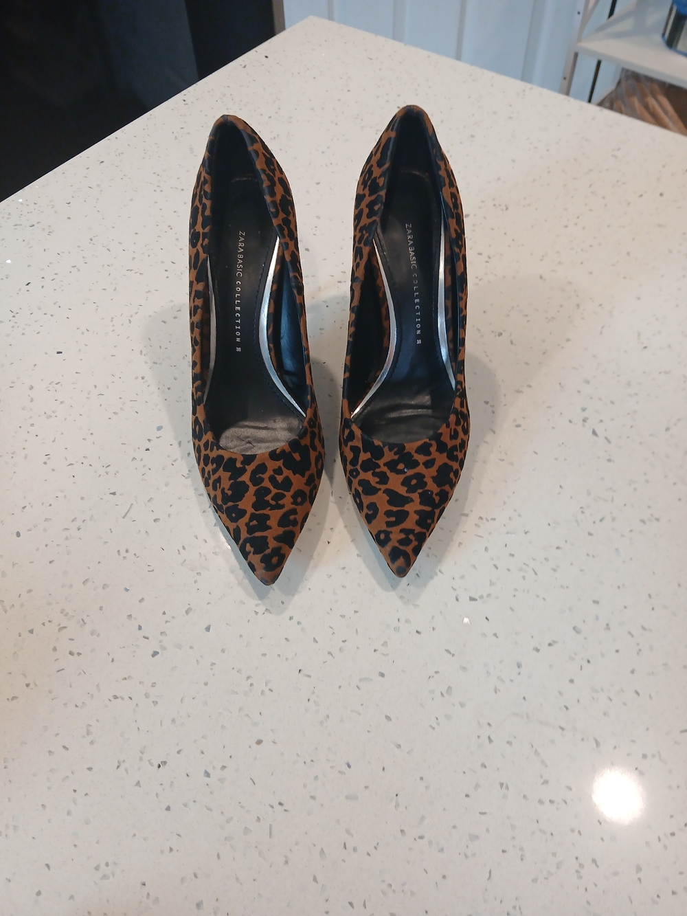 Zara Leopard Print Pointed-Toe Pumps - Brown/Black